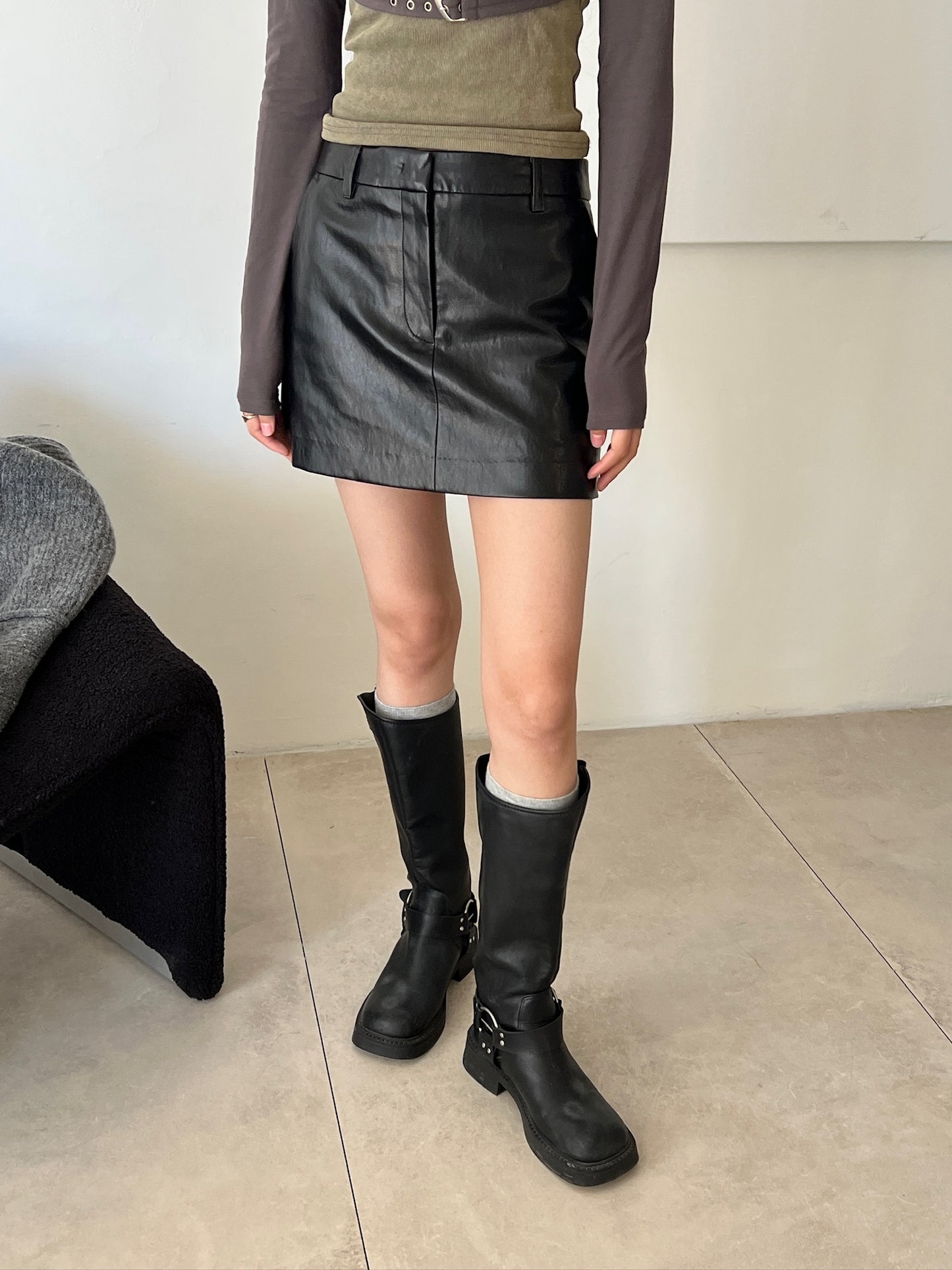 Vegan Leather Split Mini Skirt