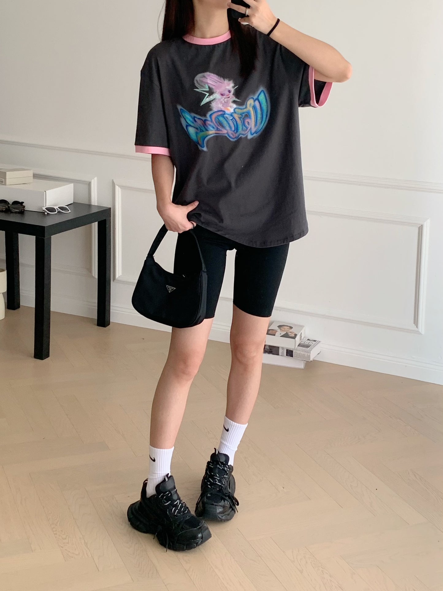Color Logo Monster Print Ringer T-shirt