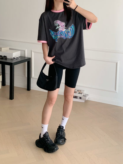 Color Logo Monster Print Ringer T-shirt