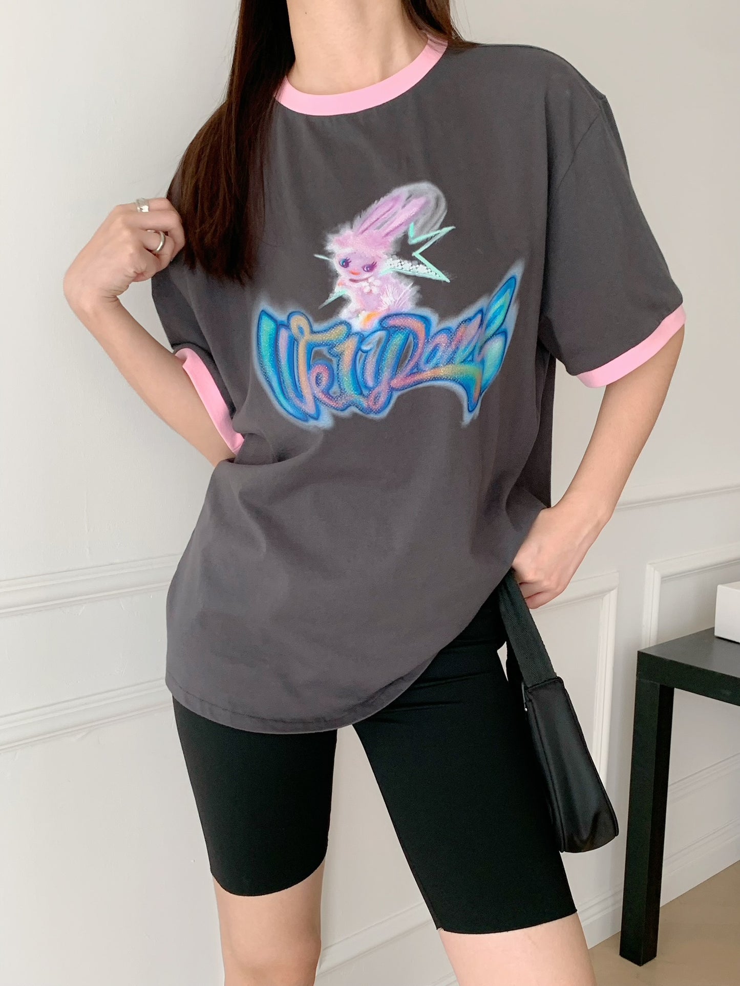 Color Logo Monster Print Ringer T-shirt