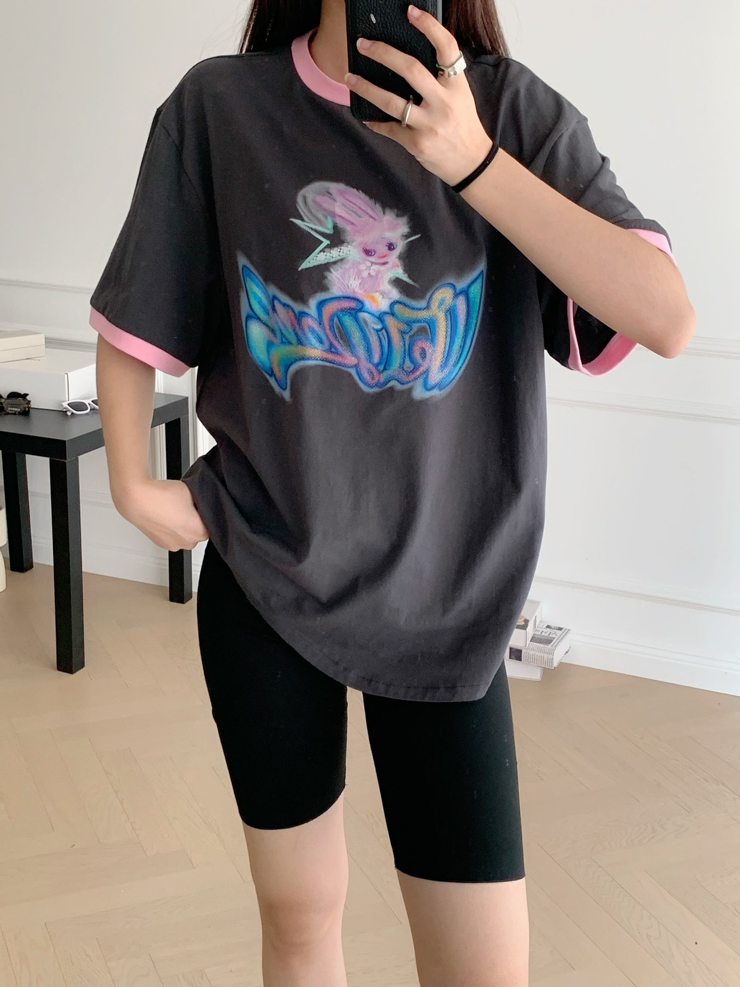 Color Logo Monster Print Ringer T-shirt