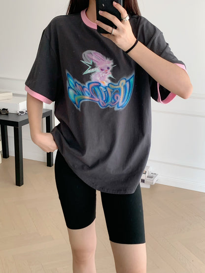 Color Logo Monster Print Ringer T-shirt