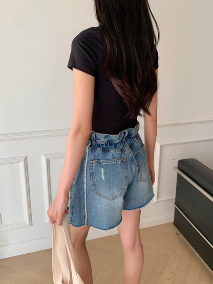 Gathered Denim Shorts