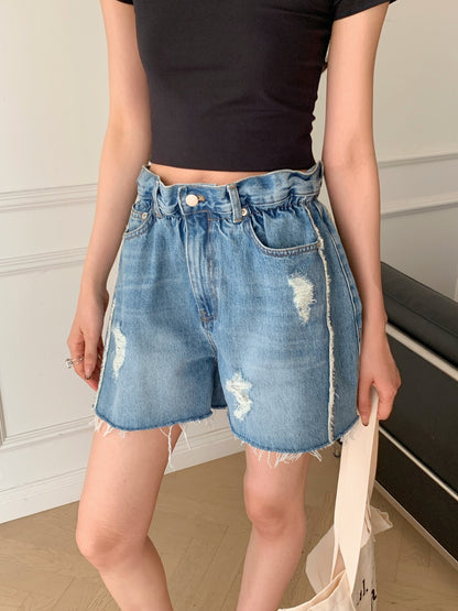 Gathered Denim Shorts