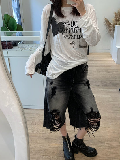 Destroyed Bermuda Jeans
