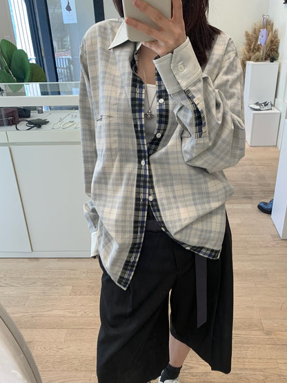 Reversible Cream Plaid Pattern Shirt