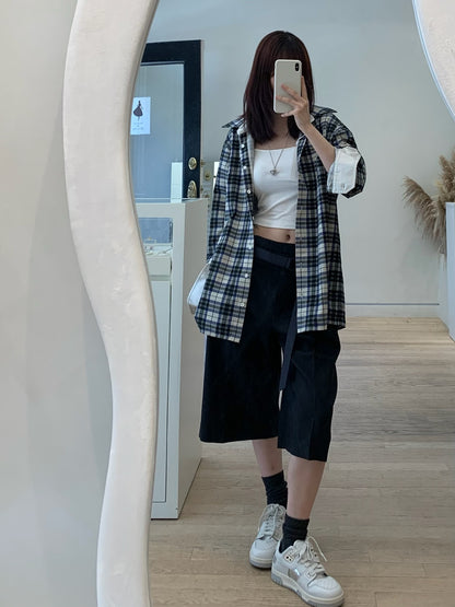 Reversible Cream Plaid Pattern Shirt