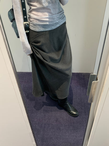 Tucked Wool Draped Skirt