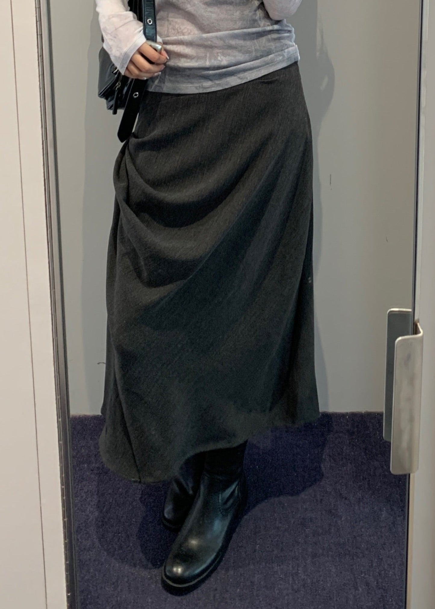Tucked Wool Draped Skirt