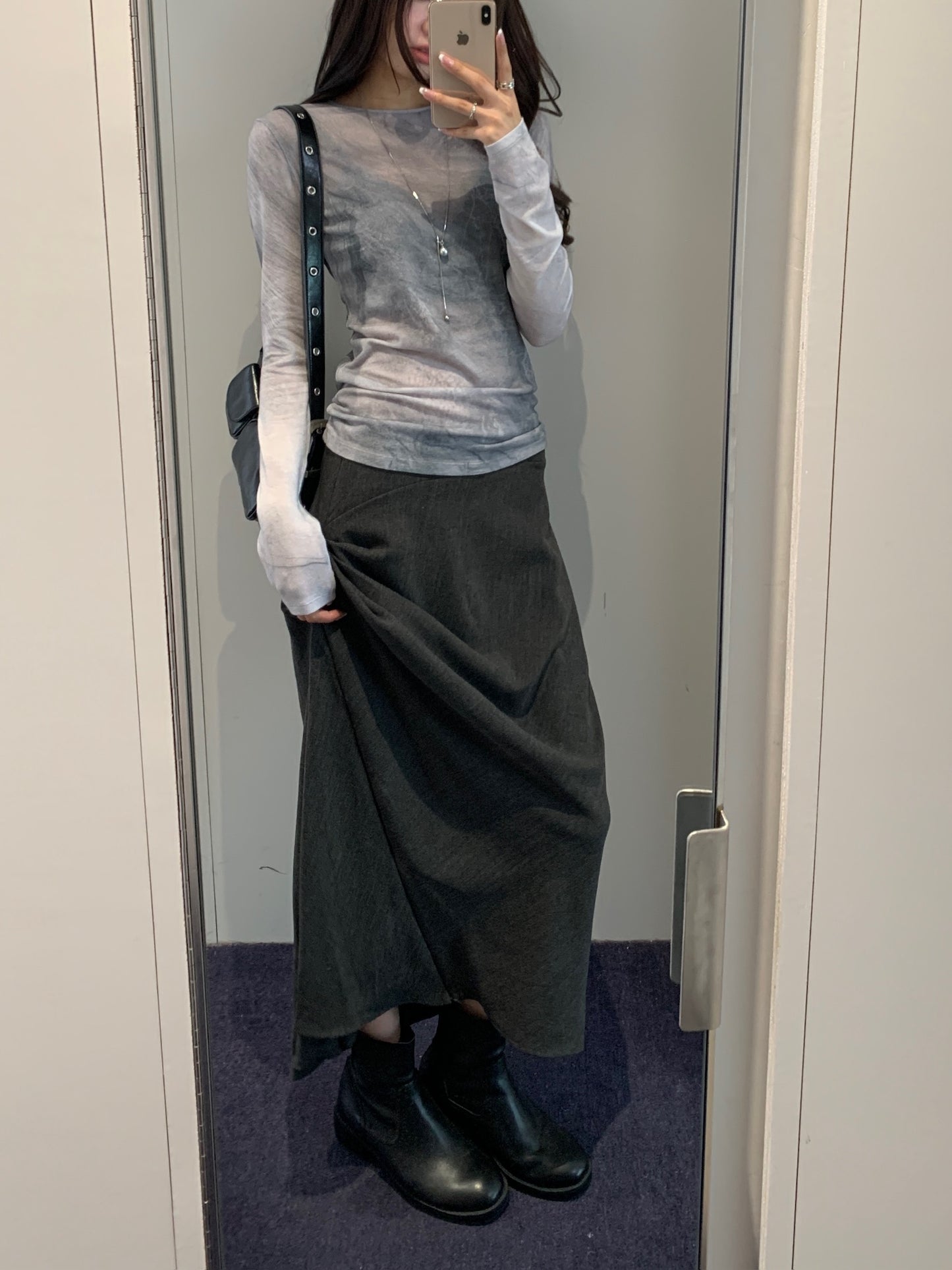 Tucked Wool Draped Skirt