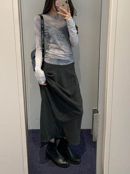 Tucked Wool Draped Skirt