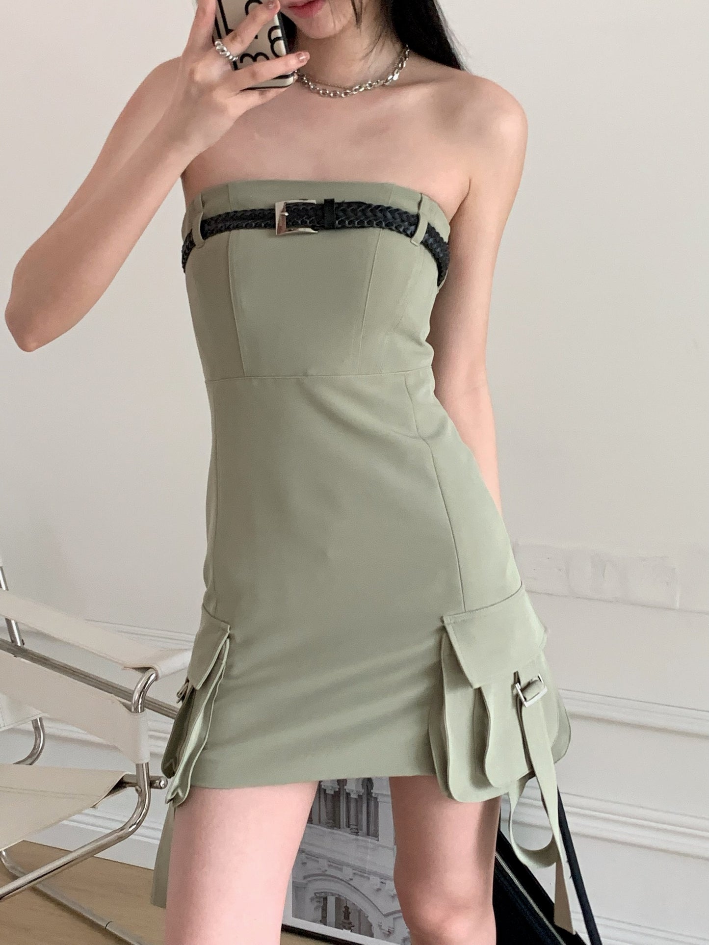 Belted Tube Top Dress