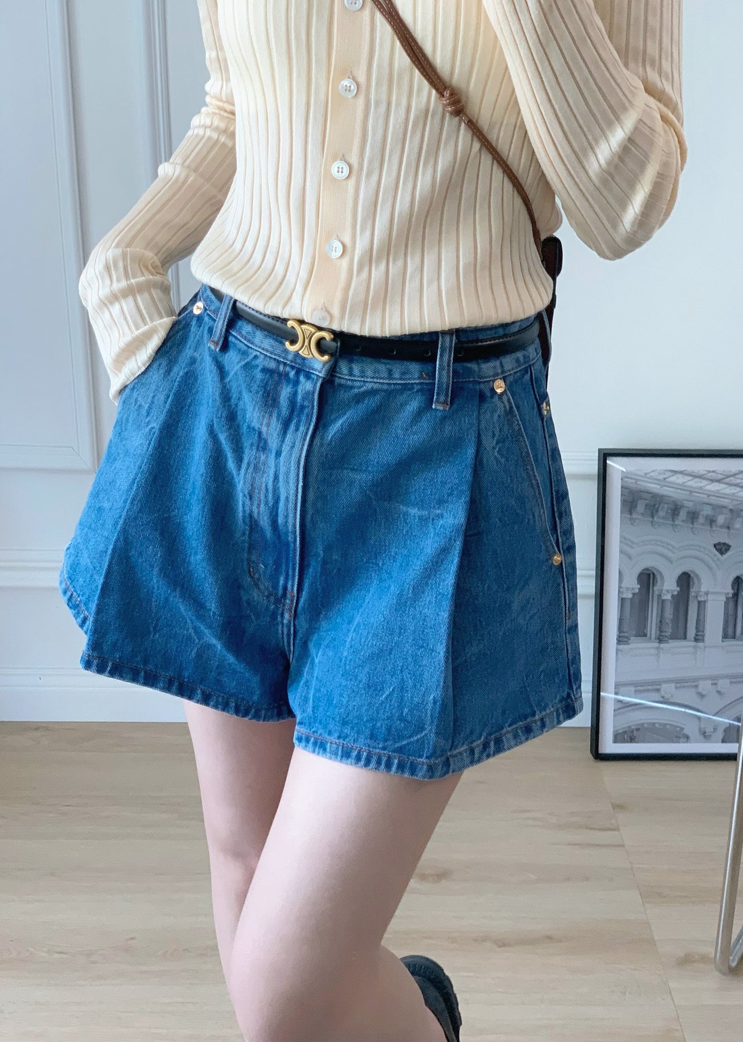 Folded Front Denim Shorts
