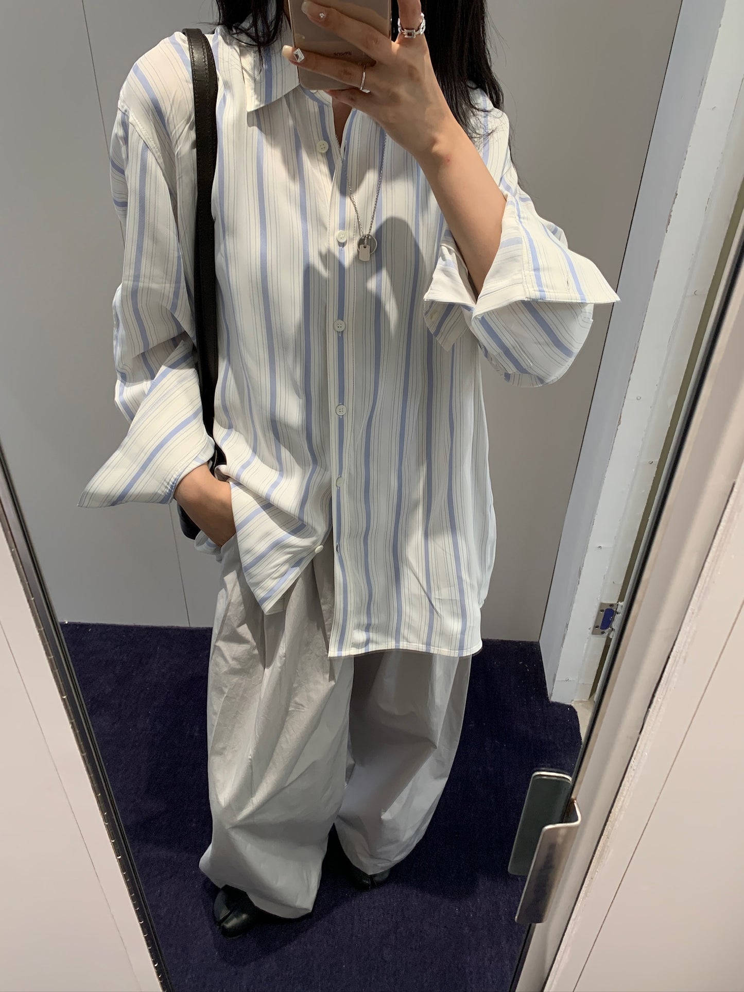 Double Layer Cuffs Stripe Shirt