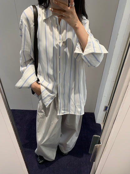 Double Layer Cuffs Stripe Shirt