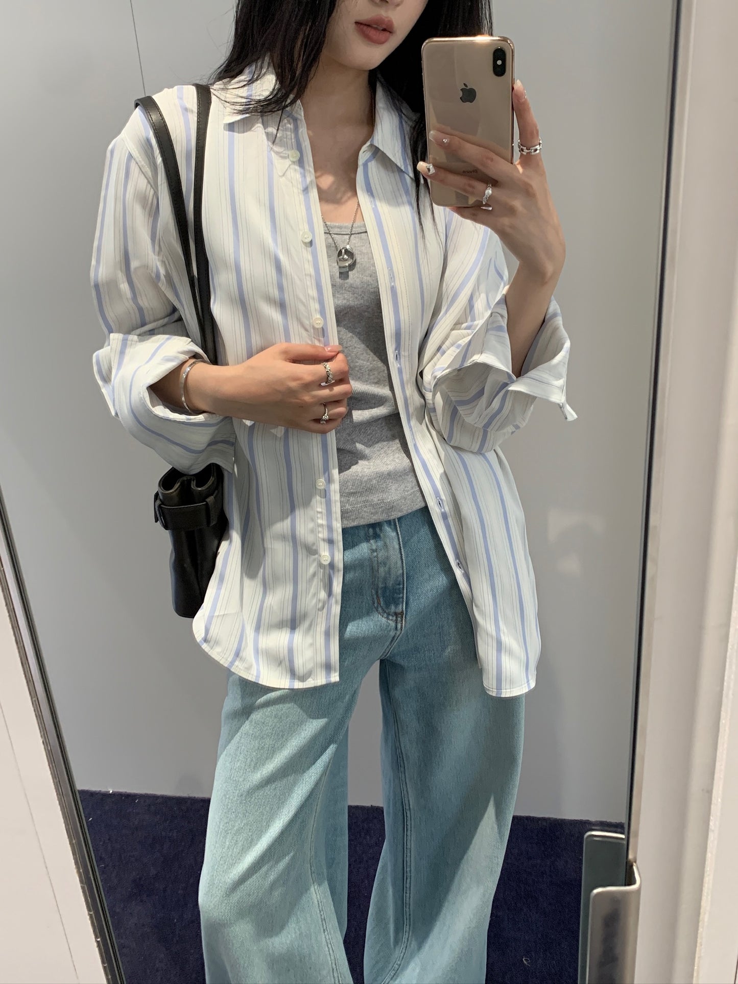 Double Layer Cuffs Stripe Shirt