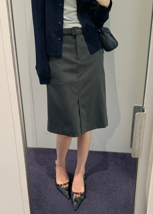 Stripe Belted H-line Skirt