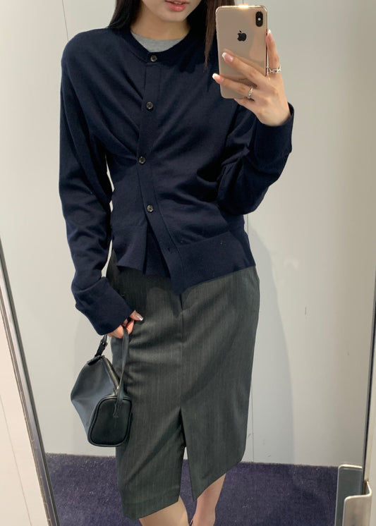 Asymmetric Button Knit Cardigan