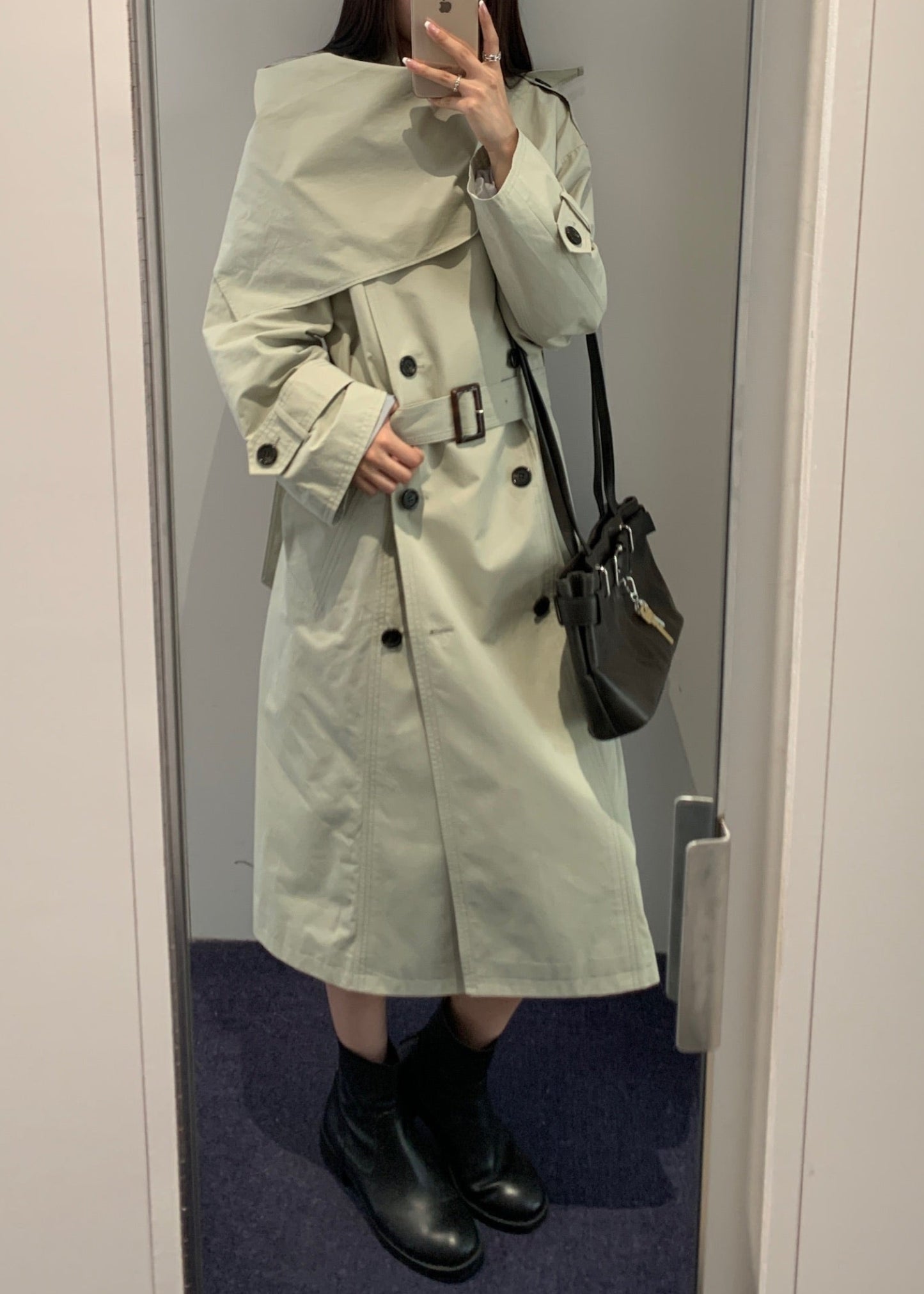 Scarf-layered Trench Coat