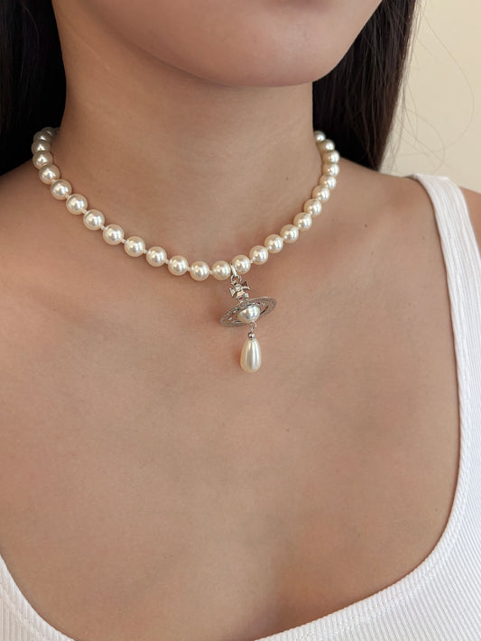 One Row Pearl Drop Choker