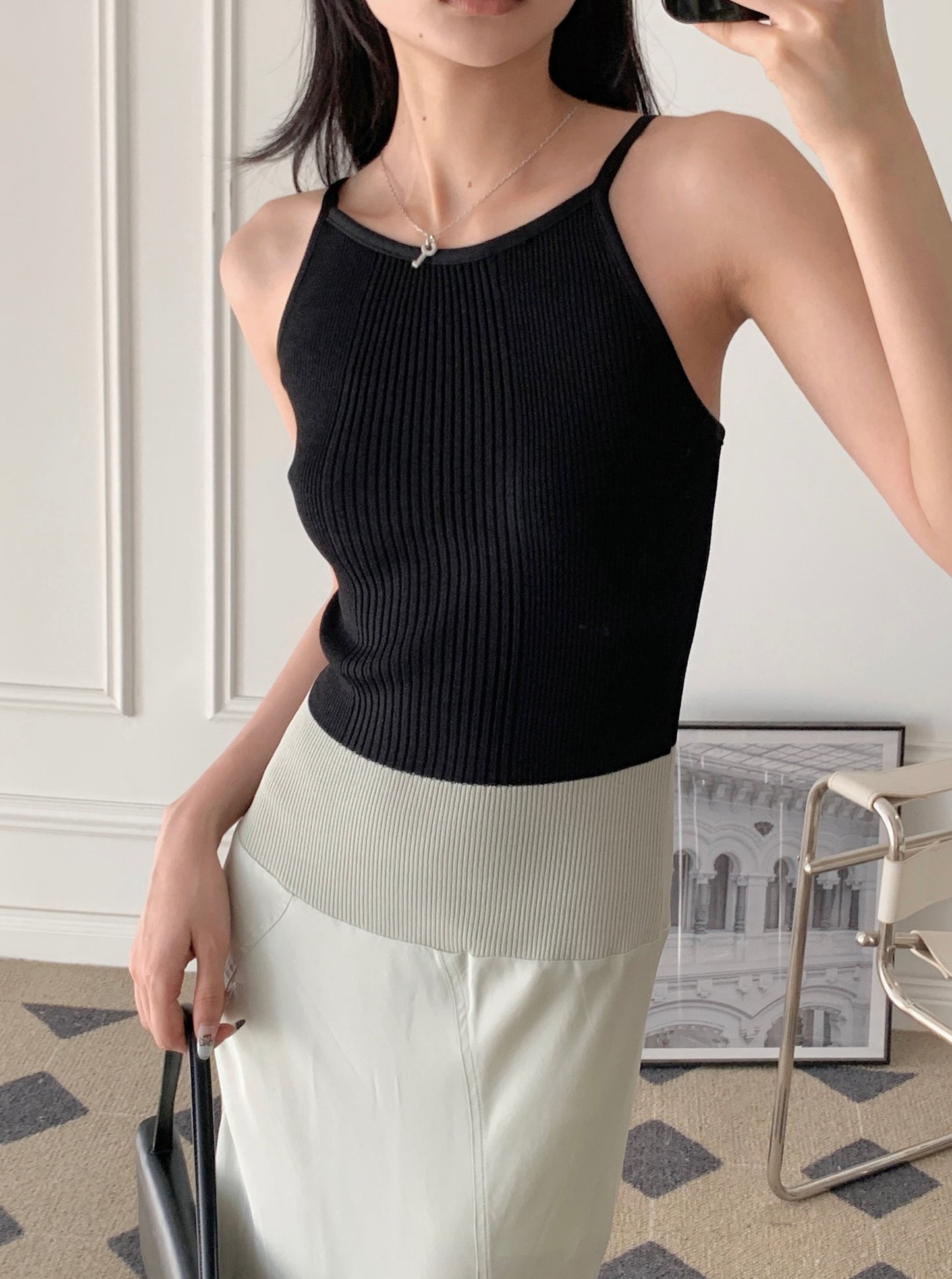 Two-tone Ribbed Maxi Dress