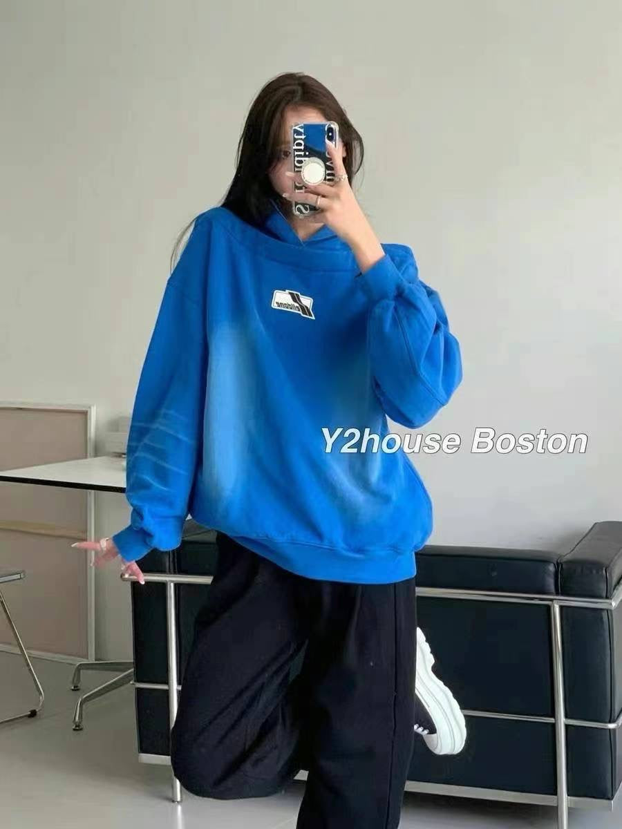 Boat-neck Washed Hoodie