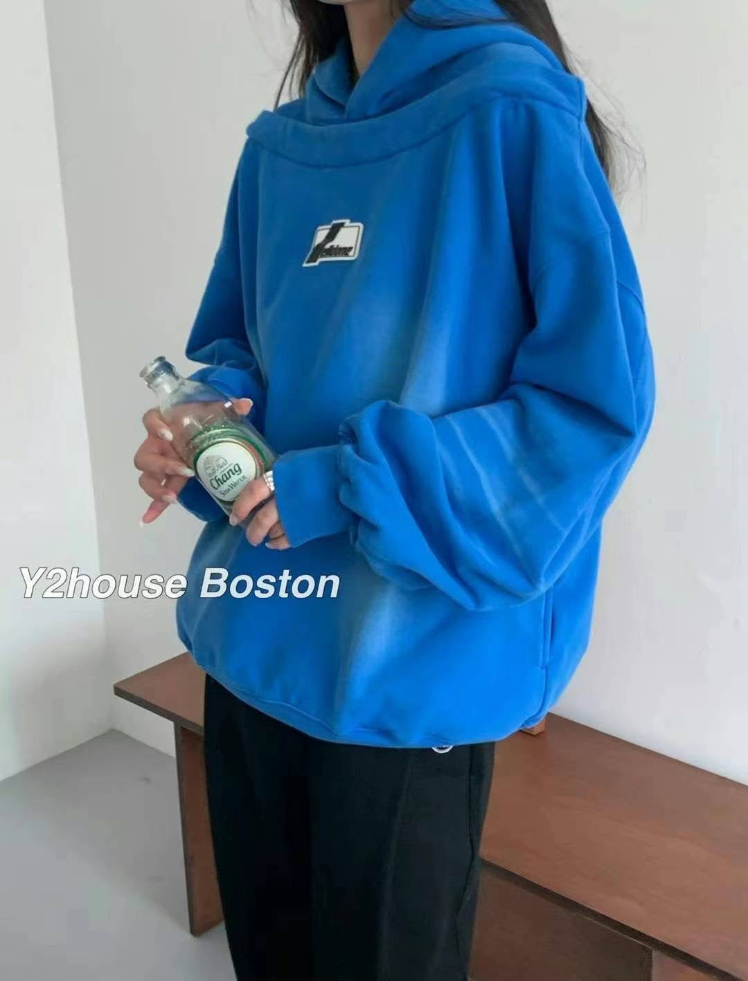Boat-neck Washed Hoodie