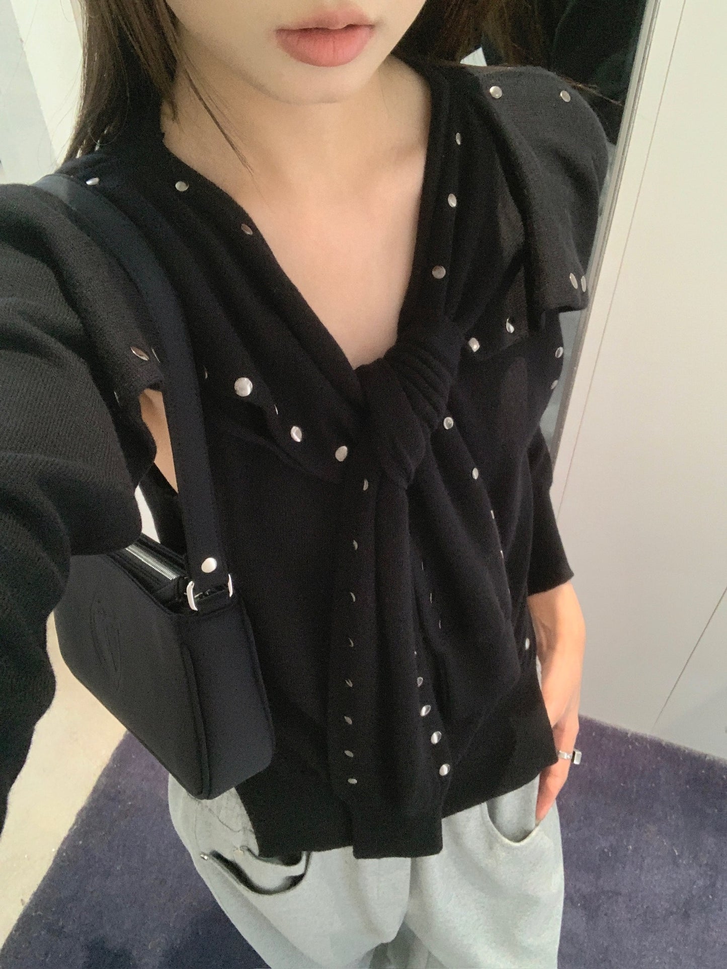 Stud Sleeve Layered Cardigan