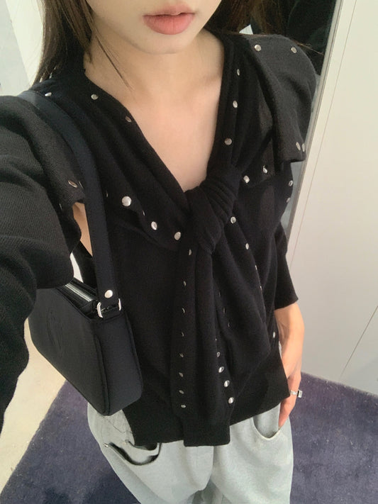 Stud Sleeve Layered Cardigan