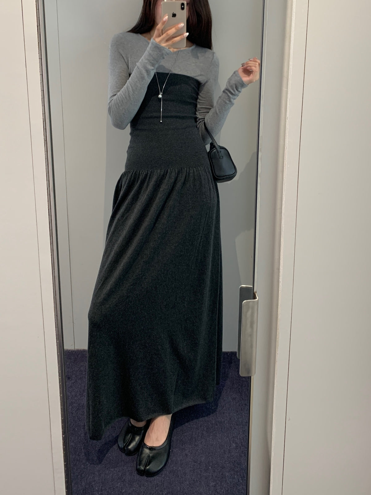 Ribbed Shirring Knit Maxi Dress