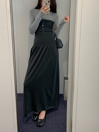 Ribbed Shirring Knit Maxi Dress