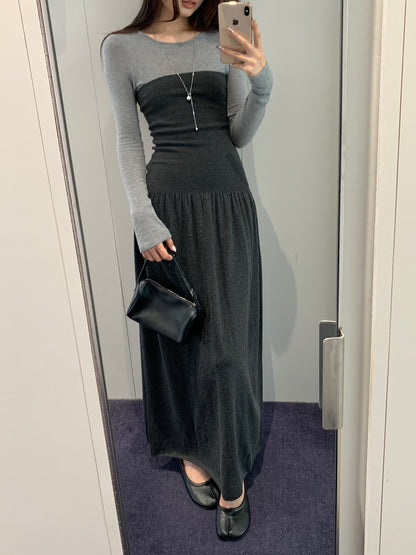Ribbed Shirring Knit Maxi Dress