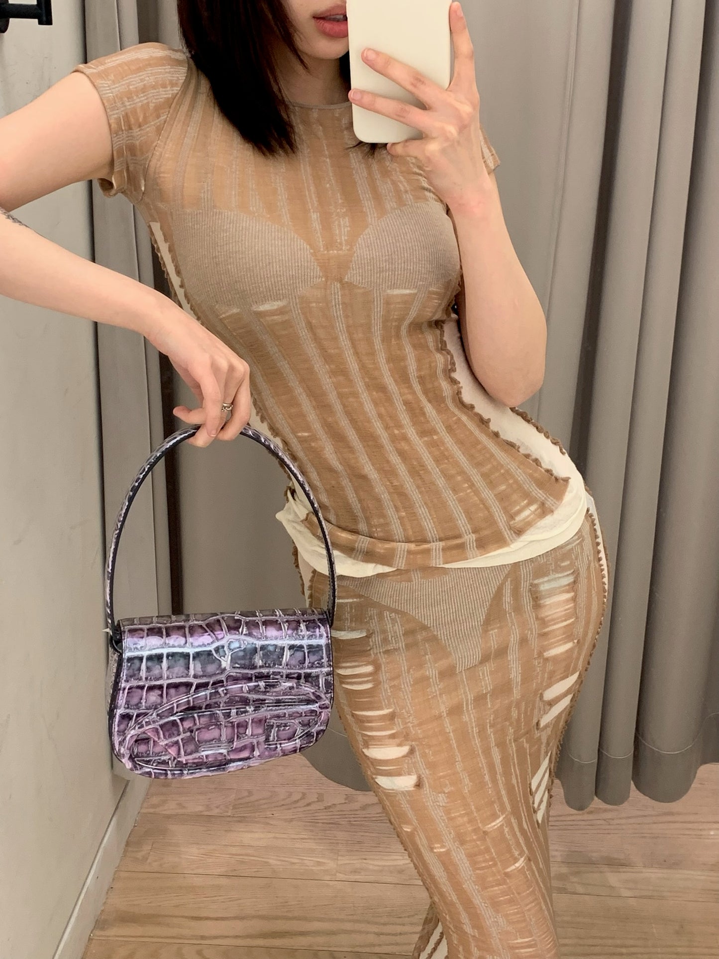 Seamless Tee with Lingerie Illusion
