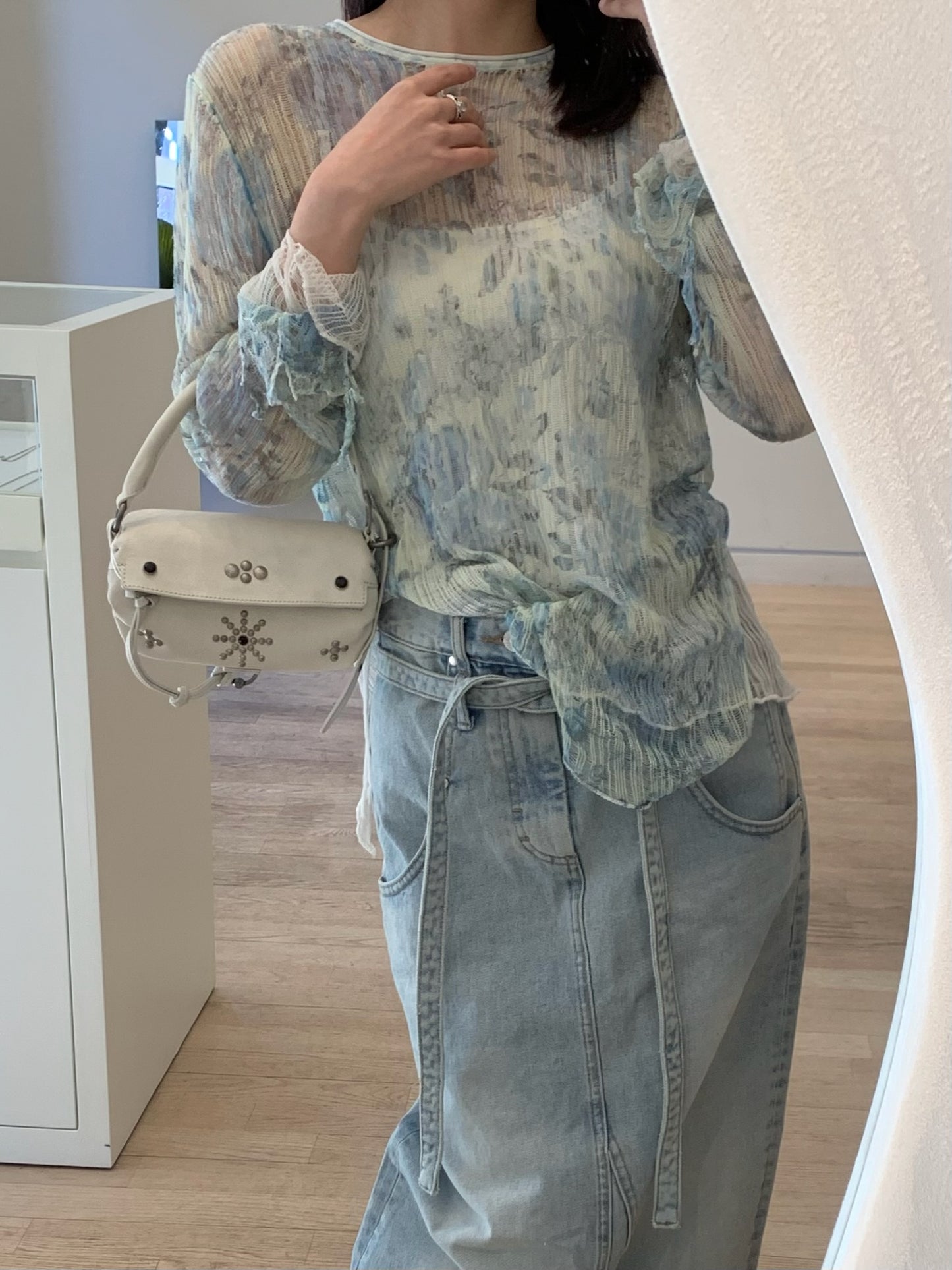 Dishevelled Knit Jumper with Floral Print