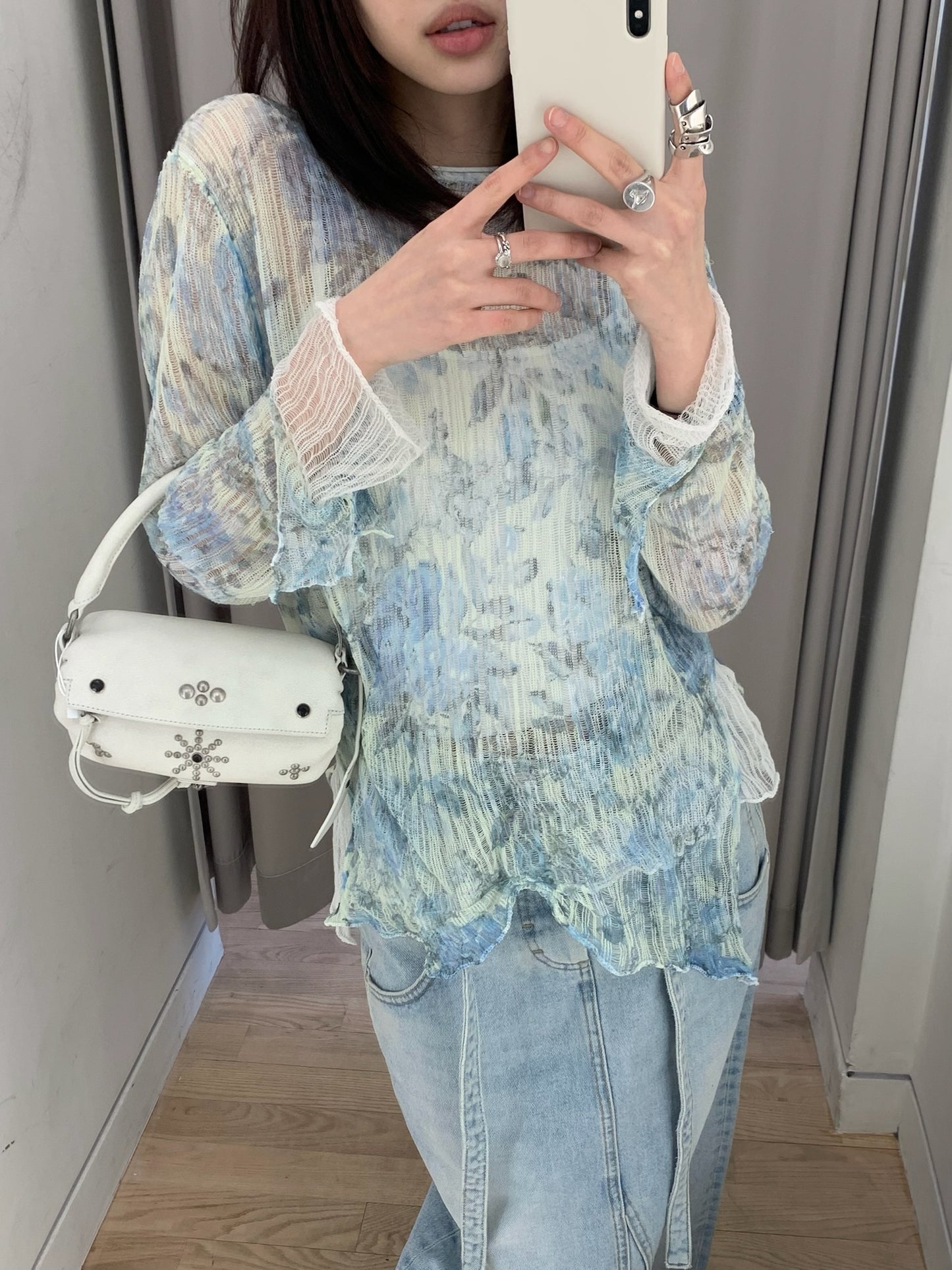 Dishevelled Knit Jumper with Floral Print