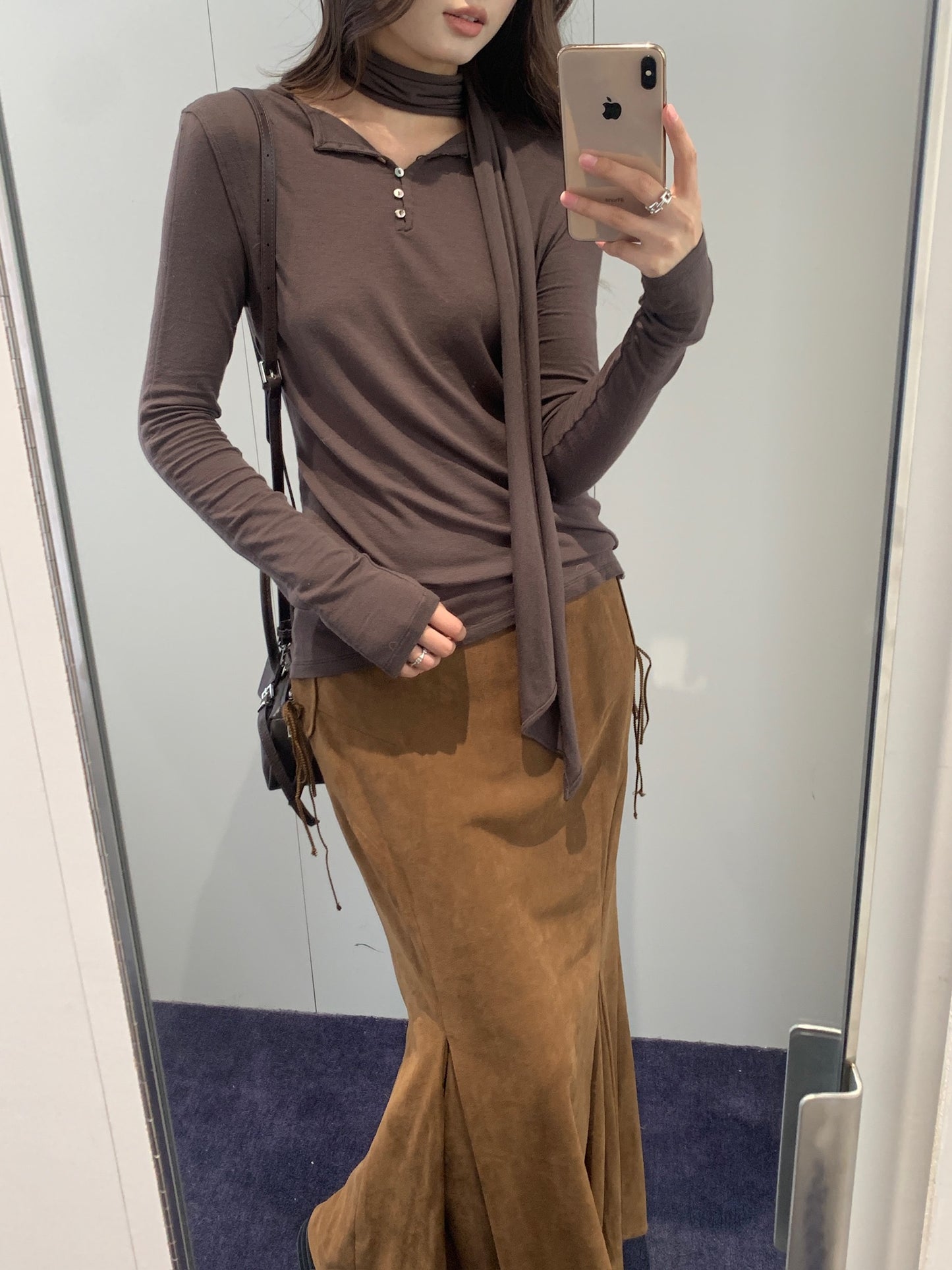 Scarf Neck Button Back T-Shirt