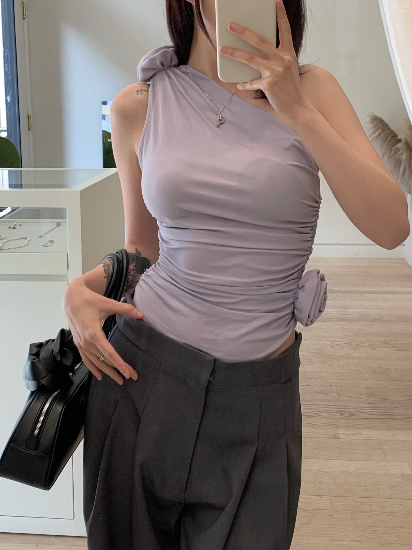 One-Shoulder Rose Top