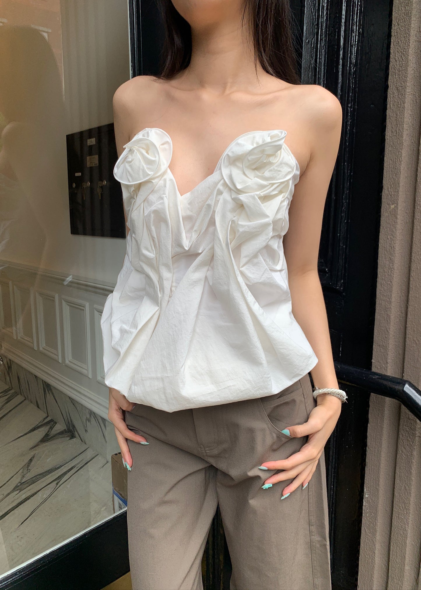 Draped Corset With Floral Detail