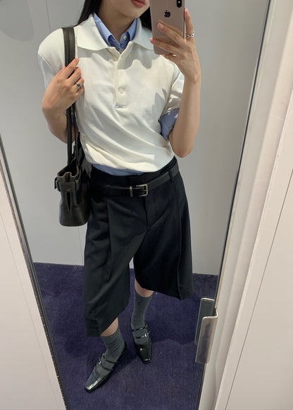 Asymmetric Short Sleeve Collar T Shirt