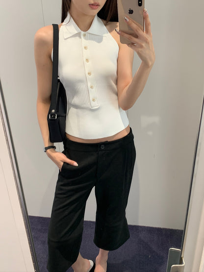 Sleeveless Polo Halter Top