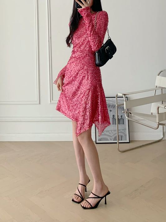 Long Sleeve Sequined Dress