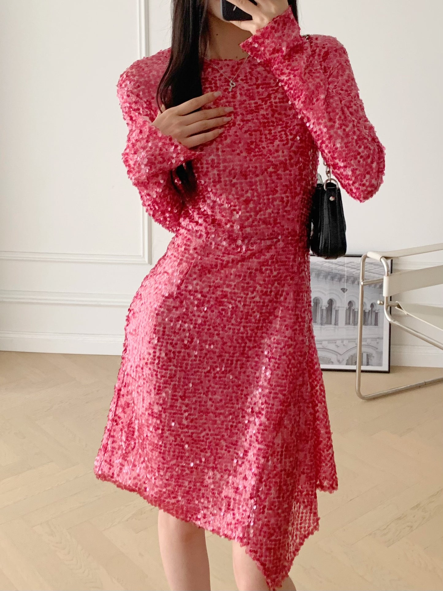 Long Sleeve Sequined Dress