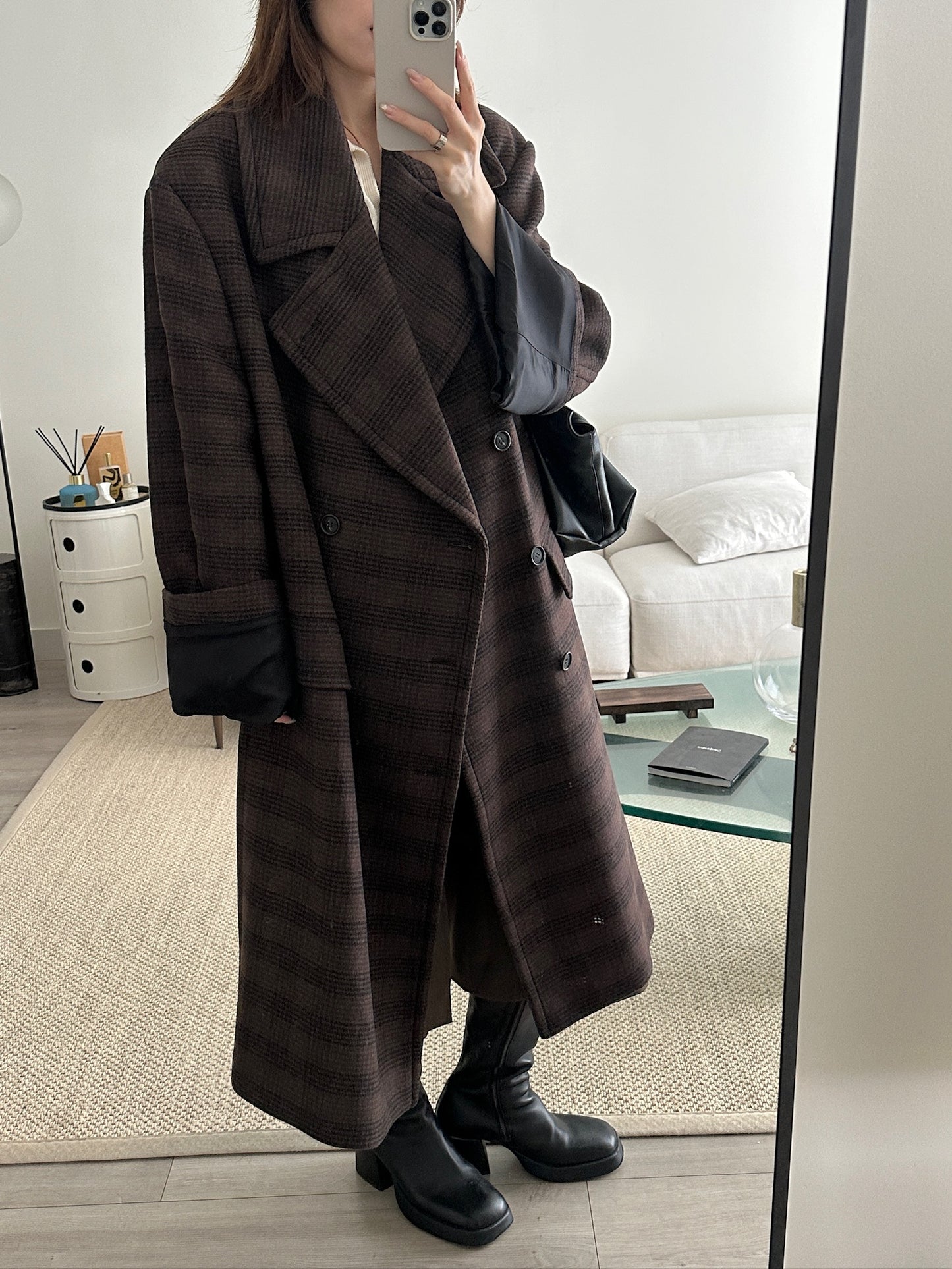 Checked Wool Blend Coat