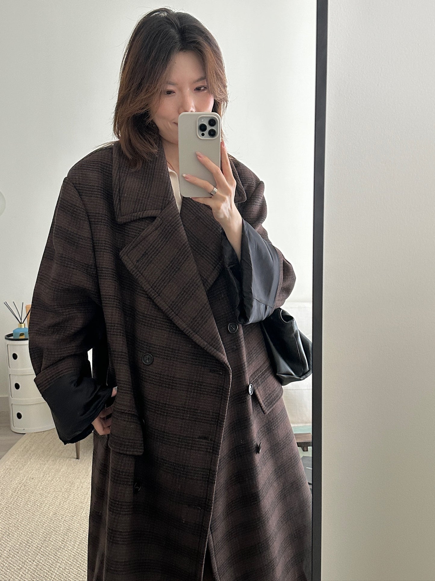 Checked Wool Blend Coat