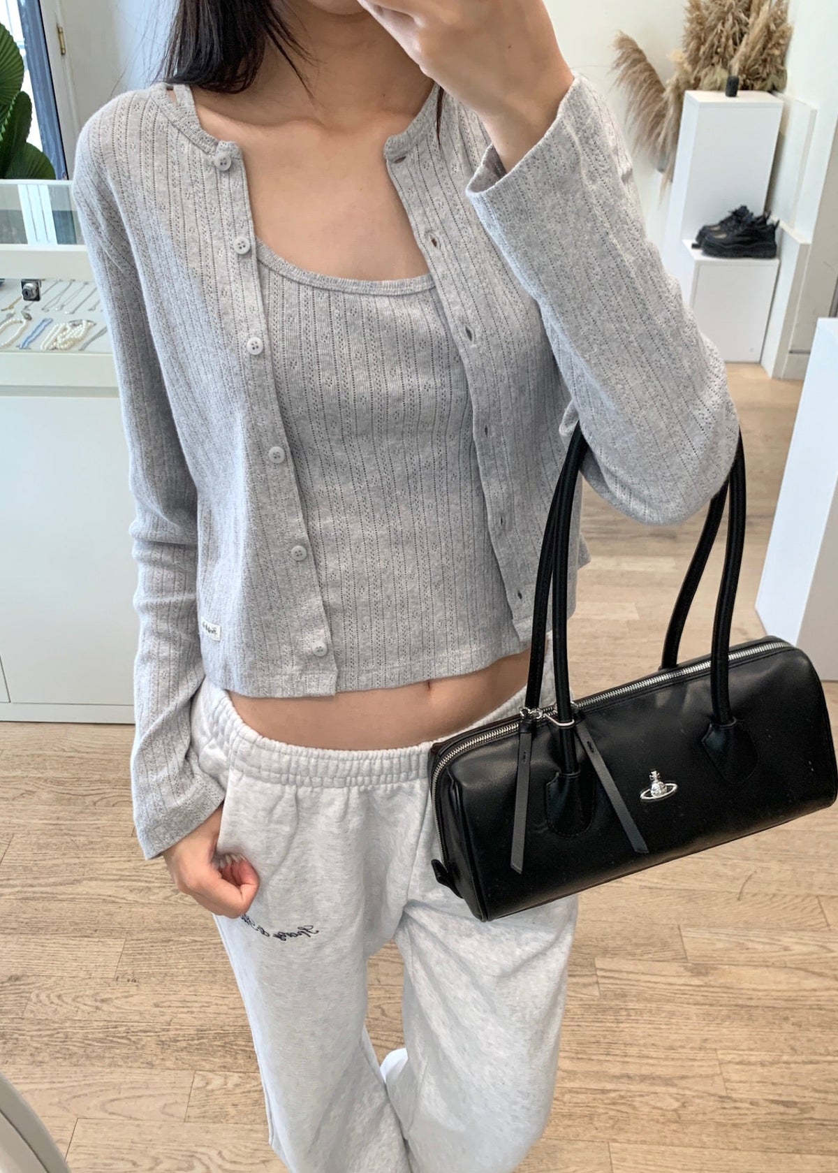 Signature Logo Pointelle Cardigan