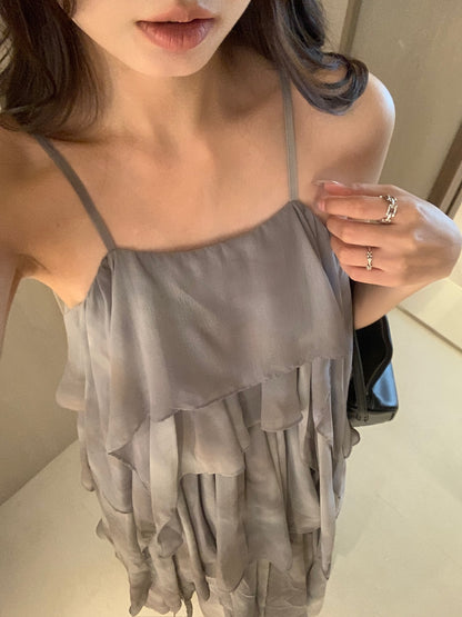Ruffled Layered Cami Halter Top