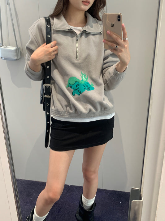 Fleece Half Zip-up Print Sweatshirt