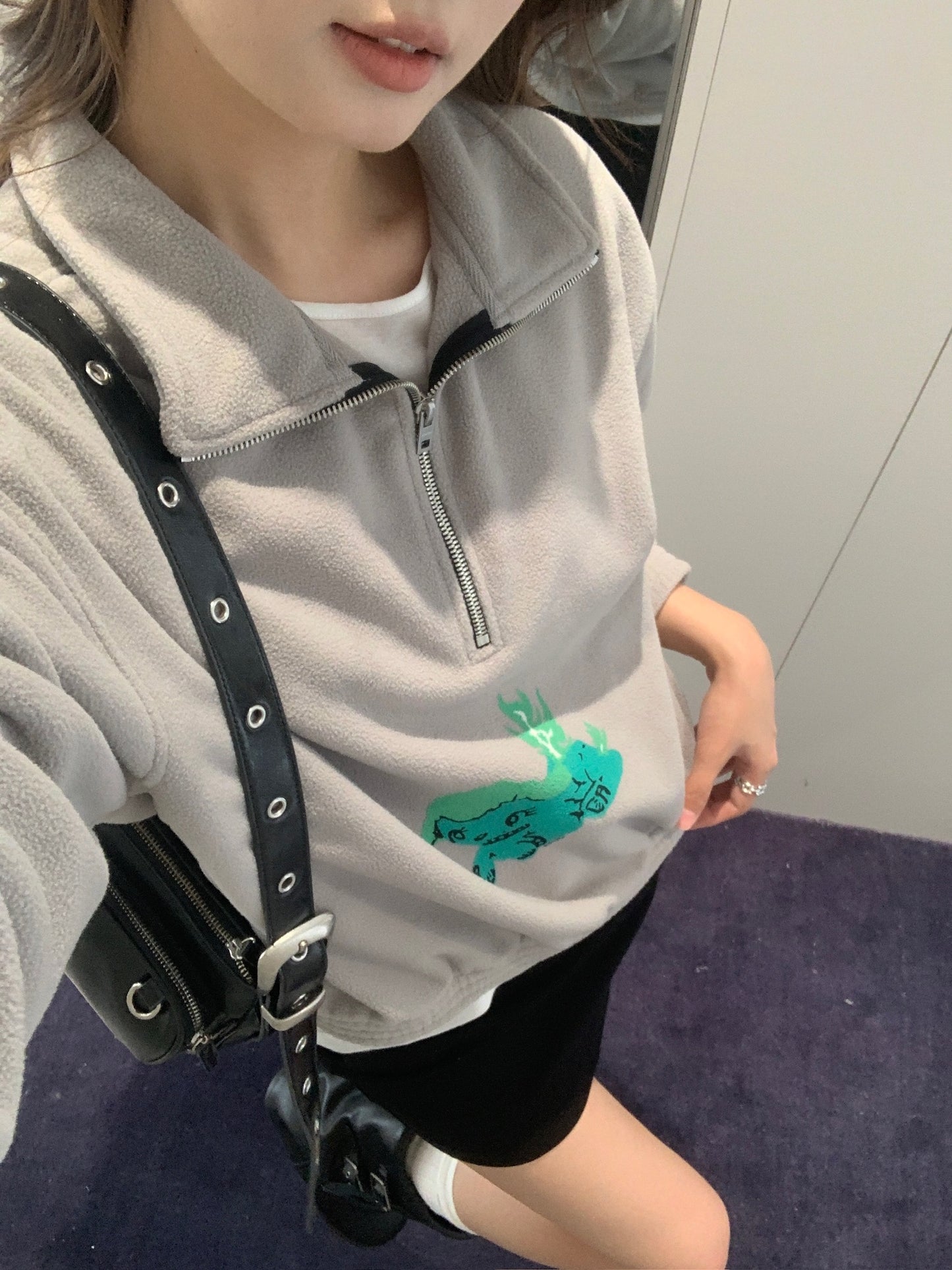 Fleece Half Zip-up Print Sweatshirt