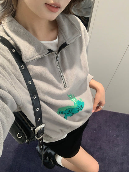 Fleece Half Zip-up Print Sweatshirt