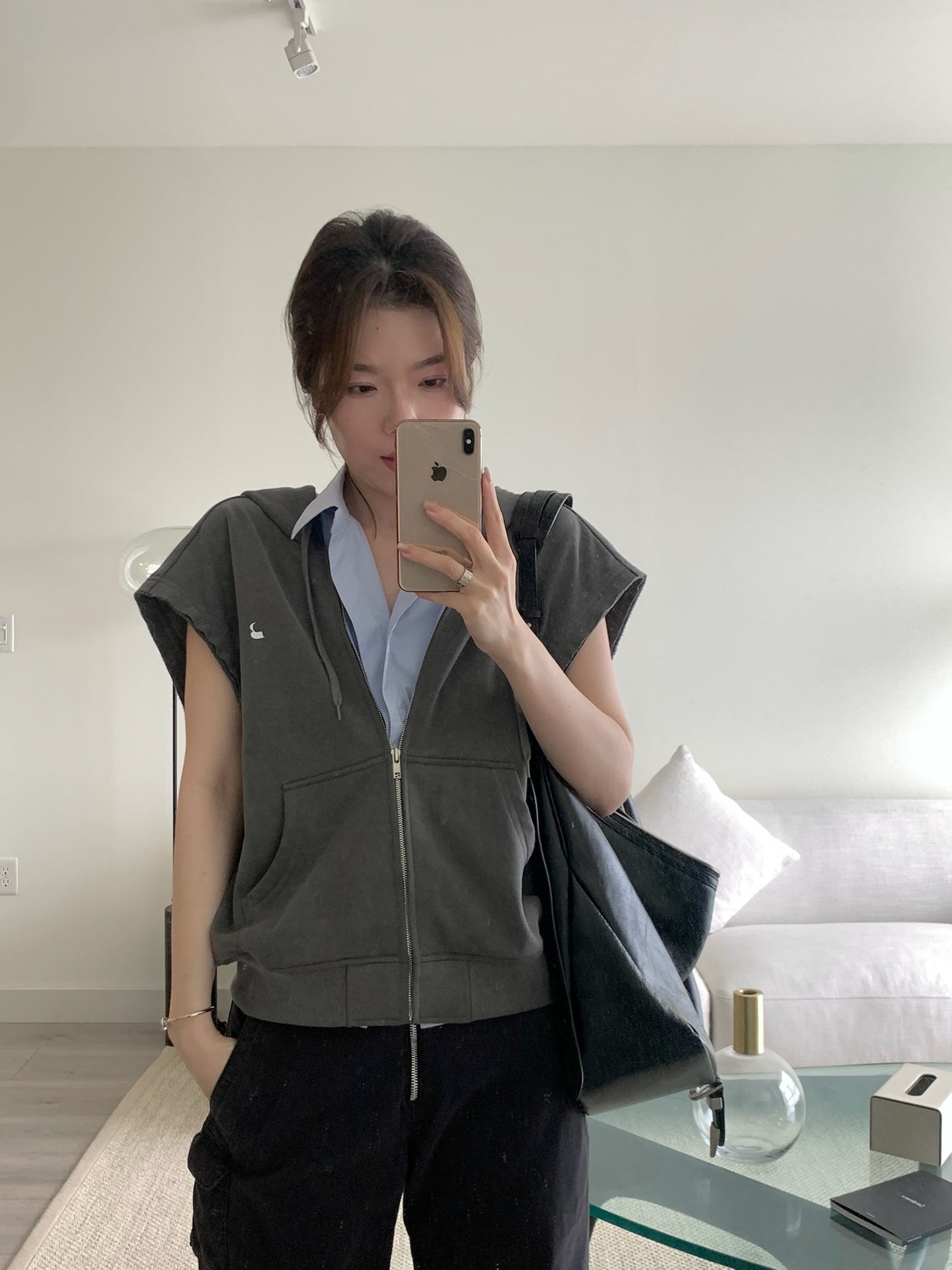 Shirt Layered Hoodie Sleevless Jumper